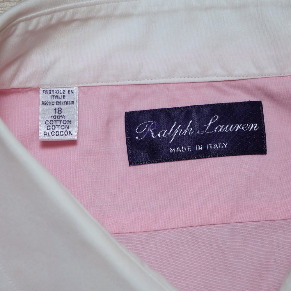 Ralph Lauren Purple Label Pink White Contrast Collar French Cuff Shirt Italy 18 - Picture 5 of 8